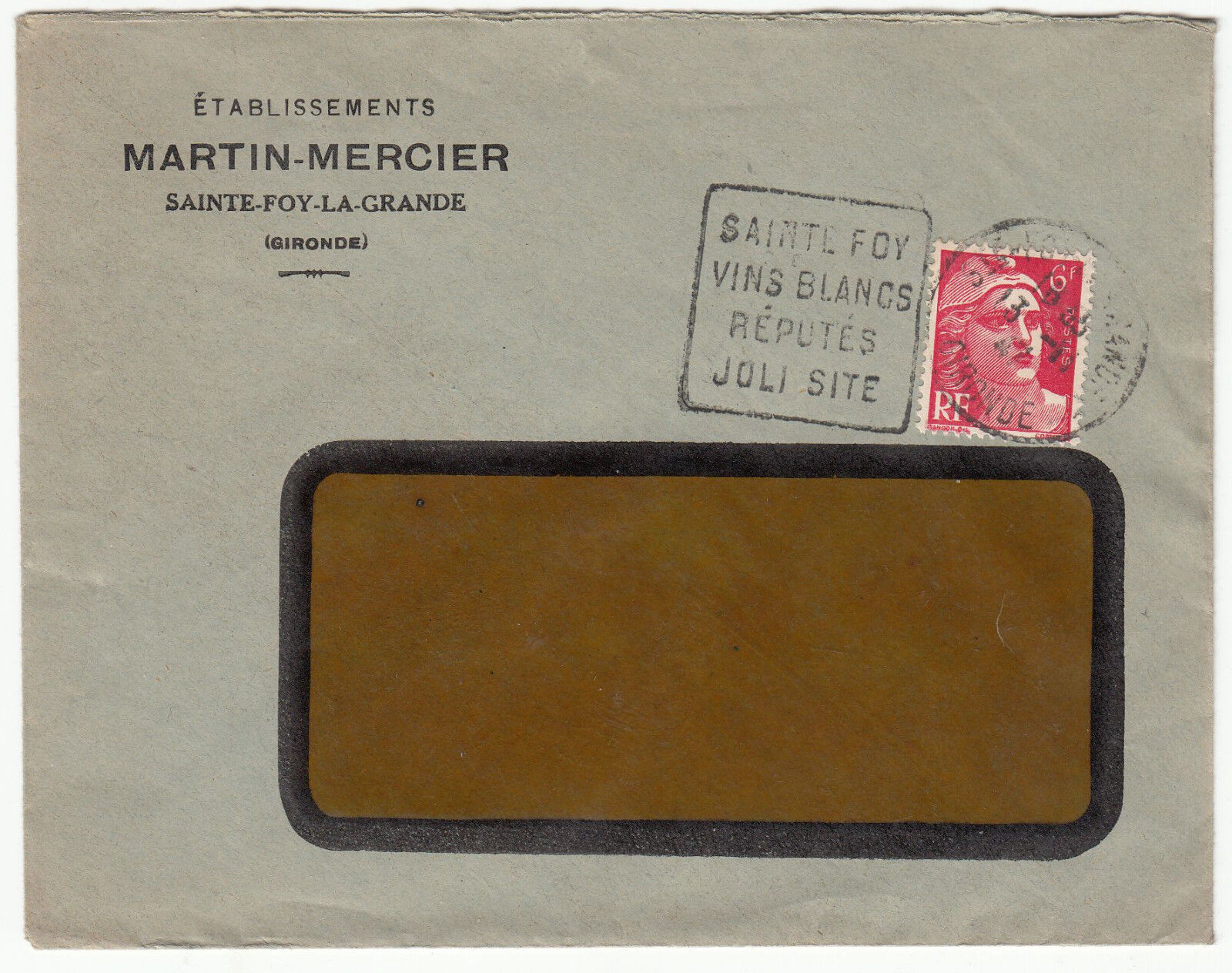 LETTRE PUBLICITAIRE MARTIN MERCIER SAINTE FOY LA GRANDE GIRONDE FLAMME 1947 401462370605