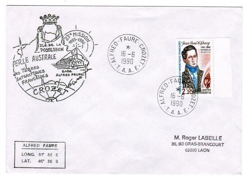 LETTRE TAAF ALFRED FAURE CROZET A LAON 1990 120654602035