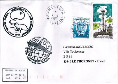 LETTRE TAAF MARTIN DE VIVIES ST PAUL A THORONET 1997 120654604195