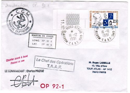 LETTRE TAFF MARTIN DE VIVIES ST PAUL A PARIS 1991 110618864325