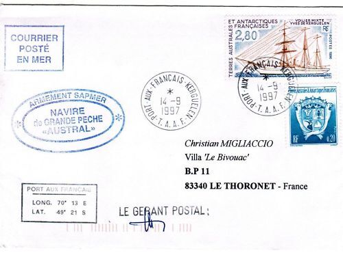 LETTRE TAFF PORT AUX FRANCAIS KERGUE A THORONET 1997 120654606585