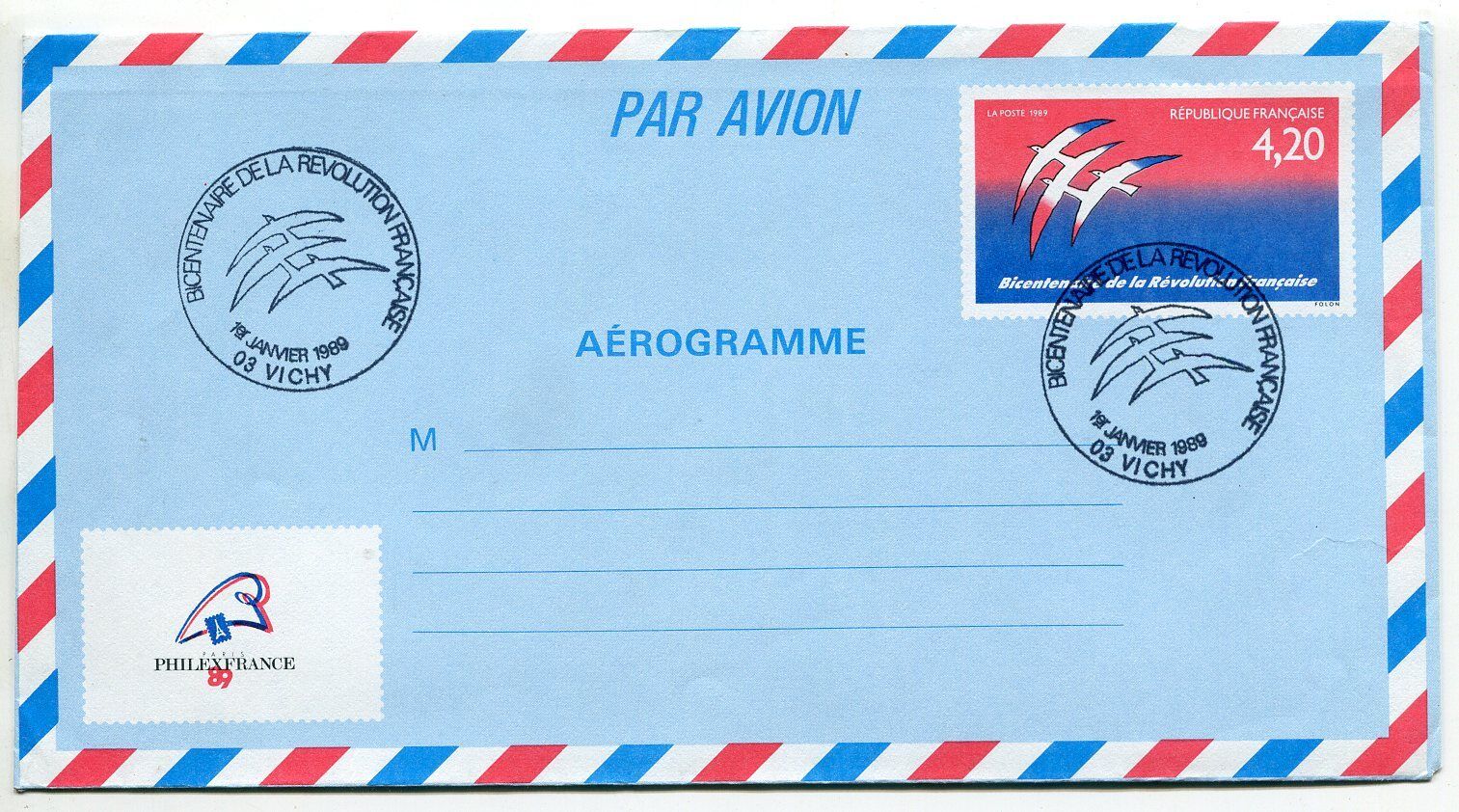 LETTRE VICHY AEROGRAMME PREMIER JOUR BICENTENAIRE REVOLUTION 121170941425