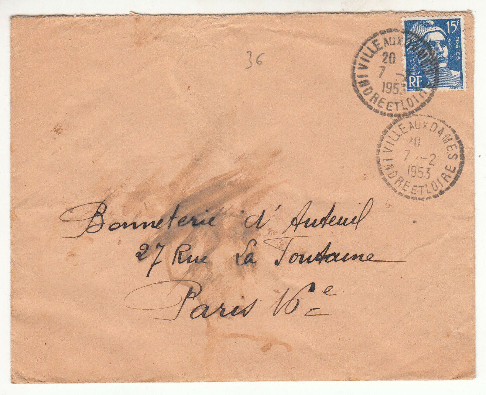 LETTRE VILLE AUX DAMES POUR PARIS 1953 GANDON CACHET PERLE 123903978105