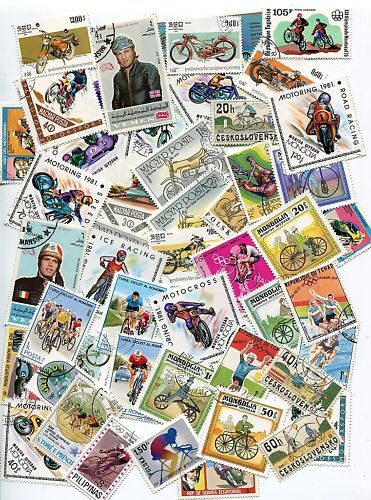 LOT DE 50 TIMBRES DIFFERENTS THEMES DEUX ROUES 110614494835