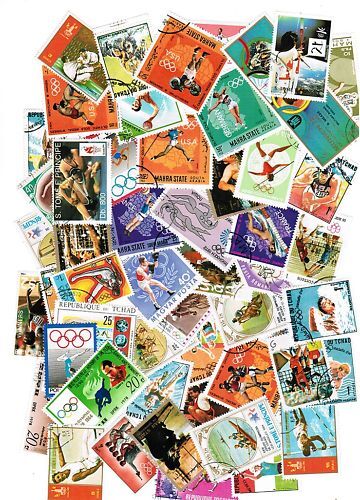 LOT DE 50 TIMBRES DIFFERENTS THEMES JEU OLYMPIQUE ETE 120683391875