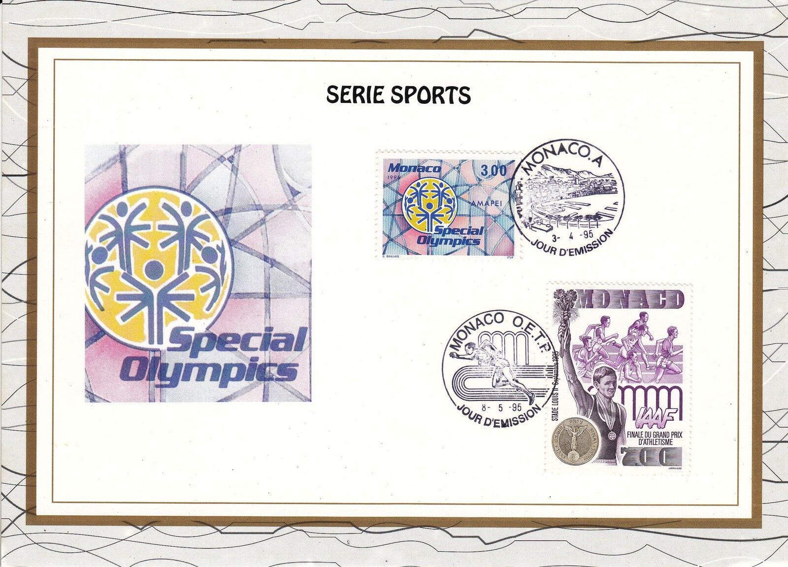 MONACO CEF PREMIER JOUR 1995 TIMBRE N 1974 1993 SERIE SPORTS 400905227575