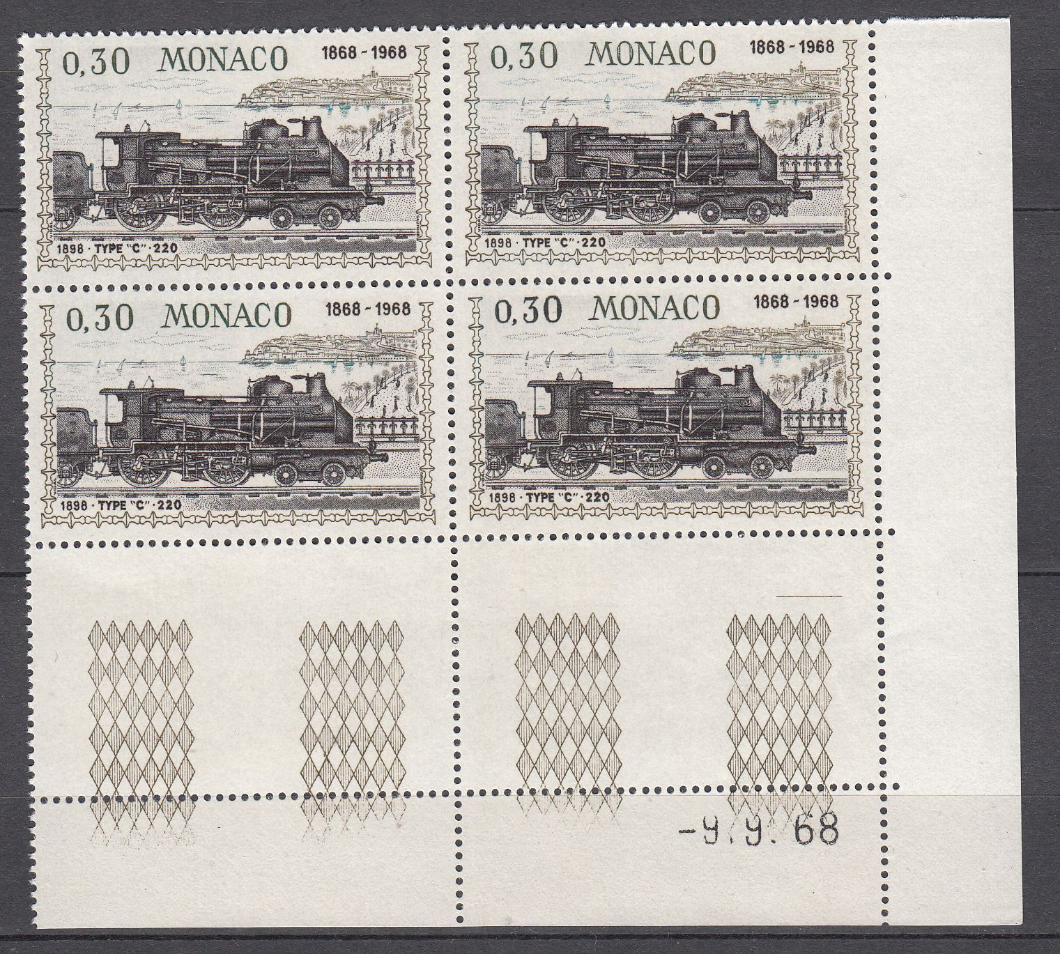 TIMBRE BLOC DE 4 COIN DATE MONACO NEUF N 753 LOCOMOTIVES PLM C220 1898 401576087165