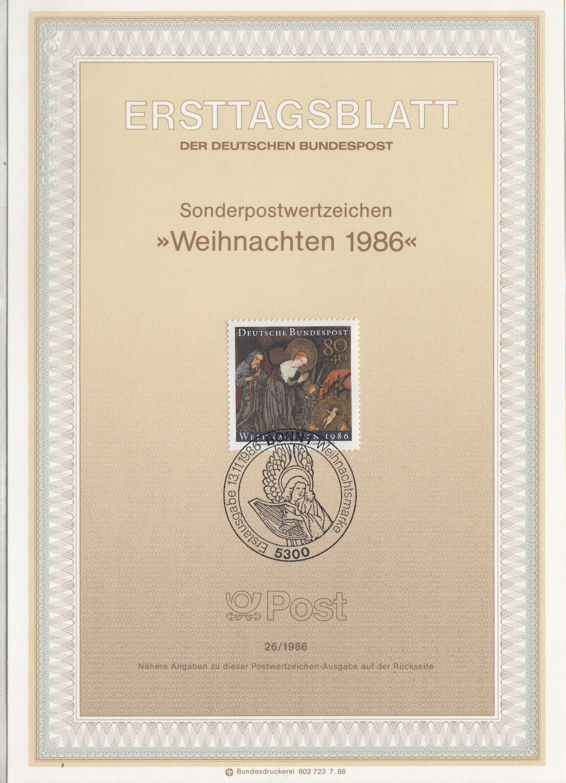 TIMBRE FDC ALLEMAGNE BONN OBL ERSTTAGSBLATT NOEL ADORATION DE L ENFANT 1986 122246594915