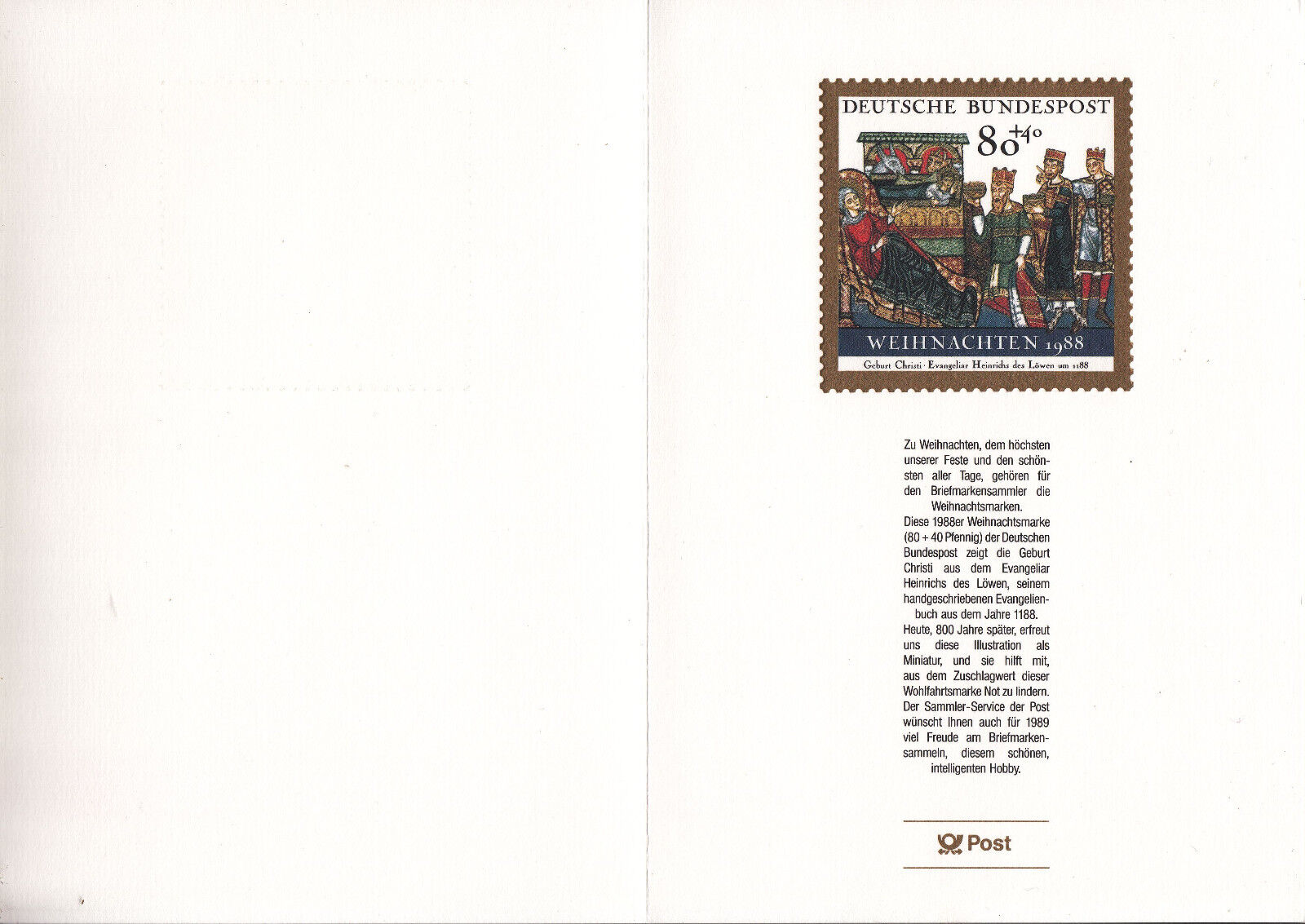 TIMBRE FDC ALLEMAGNE OBL ERSTTAGSBLATT NOEL ENLUMINURE DE 1118 1988 122243449155