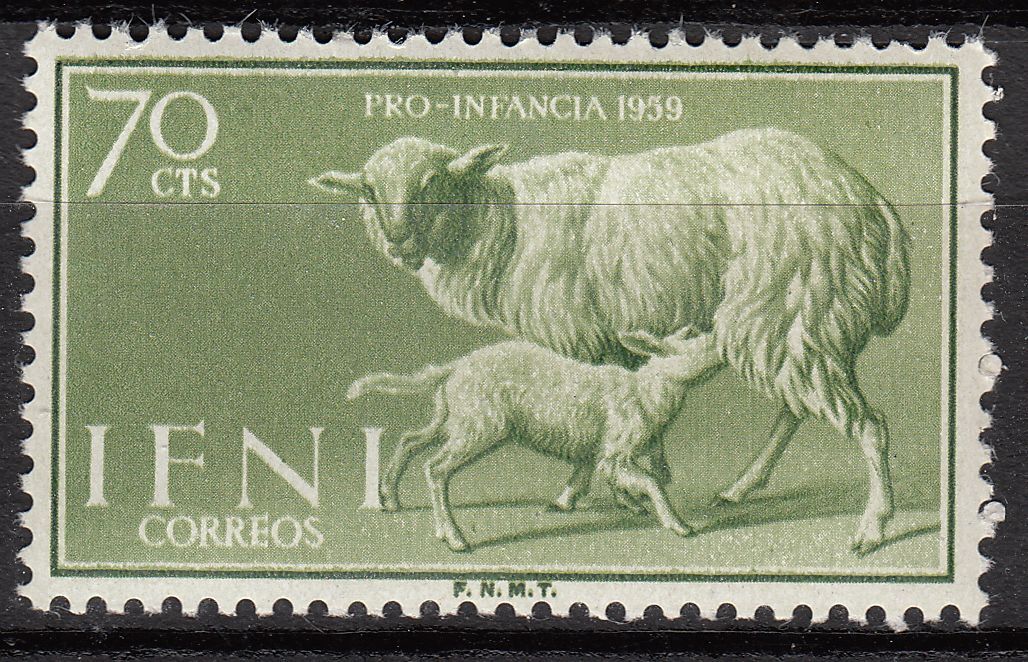 TIMBRE IFNI ESPAGNE NEUF N 129 ENFANCE INDIGENE BREBIS ET AGNEAU 121927297985