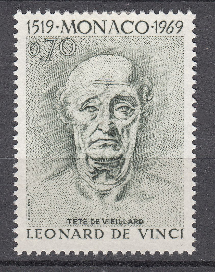 TIMBRE MONACO NEUF N 801 LEONARD DE VINCI TETE DE VIEILLARD 401585058185