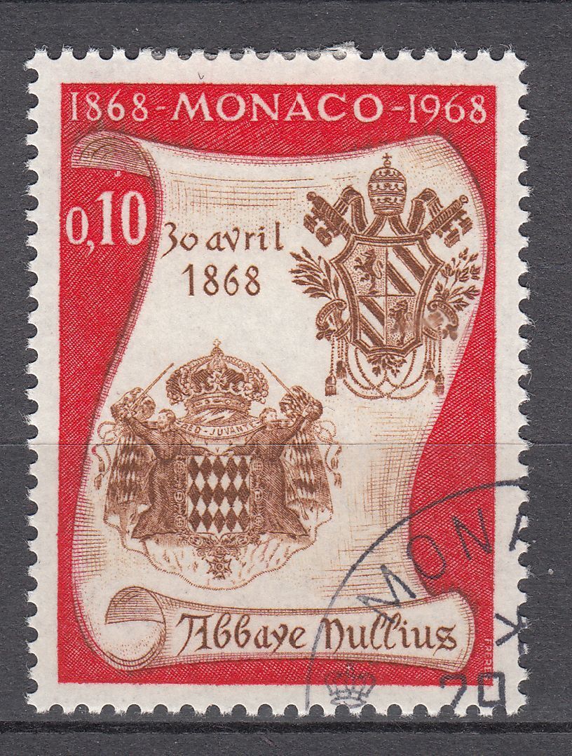 TIMBRE MONACO OBL N 744 ARMES DE CHARLES III ET PIE IX 401571560335