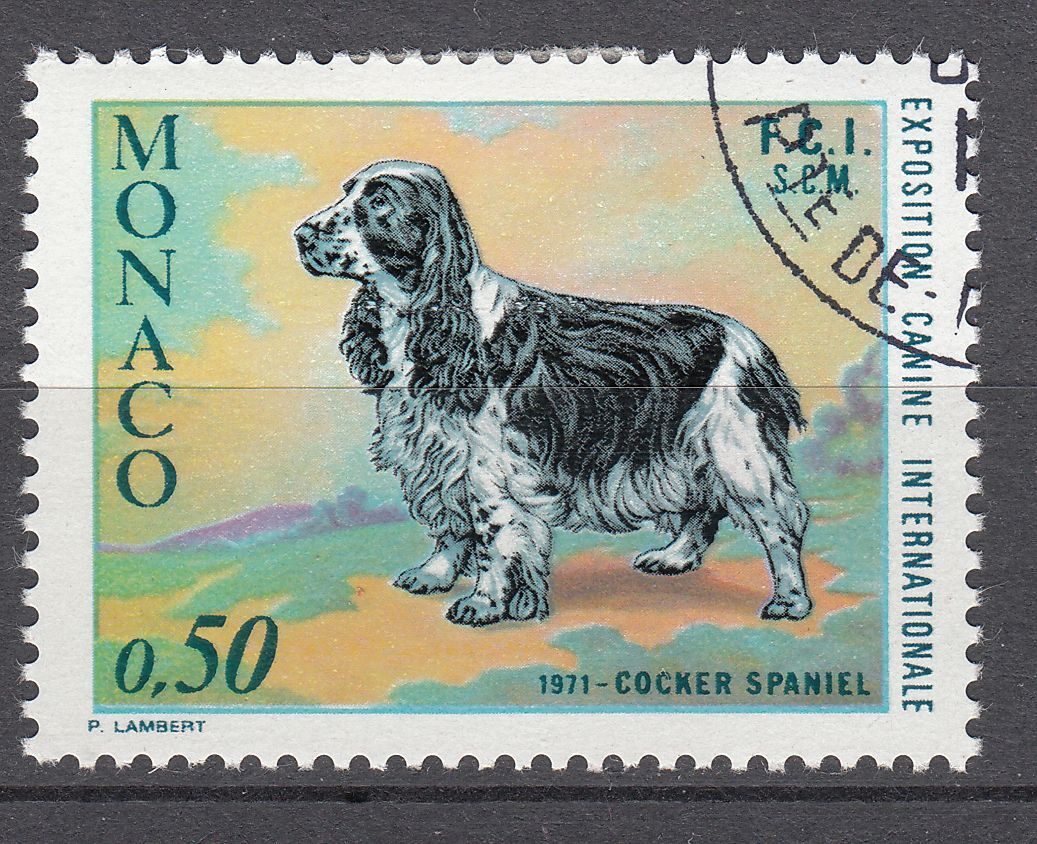 TIMBRE MONACO OBL N 862 COCKER SPANIEL EXPOSITION CANINE MONTE CARLO 123323682855