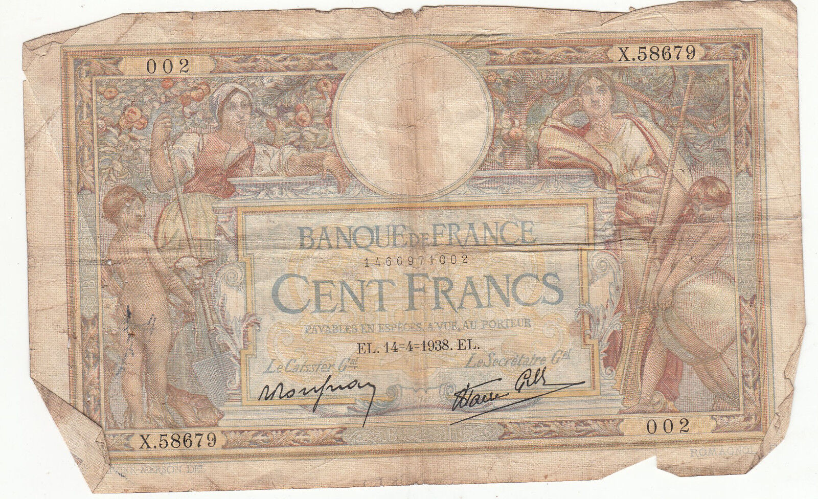 BILLET FRANCE 100 FRANCS MERSON 14 4 1938 EL 122386851026