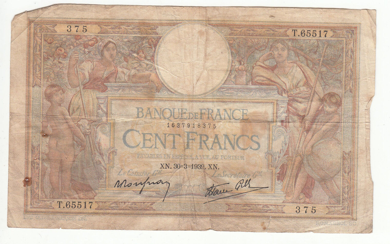 BILLET FRANCE 100 FRANCS MERSON 30 3 1939 XN 122416680226