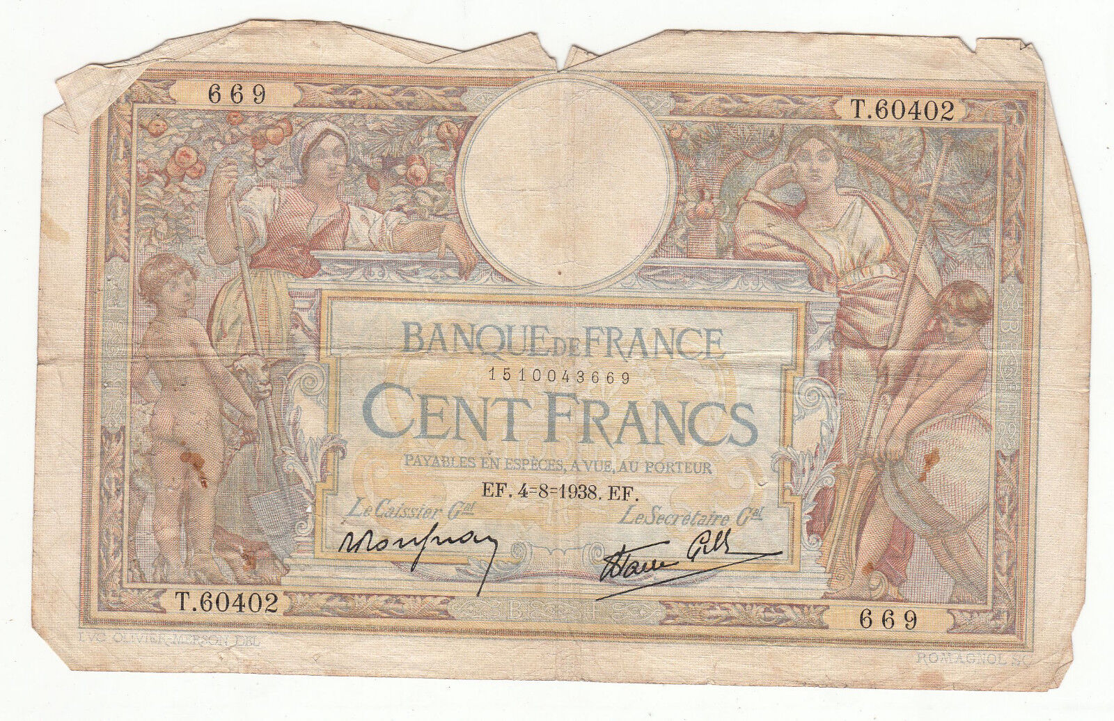 BILLET FRANCE 100 FRANCS MERSON 4 8 1938 EF 401287389956