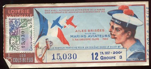 BILLET LOTERIE LES AILES BRISEES MARINS AVIATEUR TIMBRE 110649559106