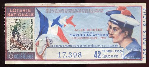 BILLET LOTERIE LES AILES BRISEES MARINS AVIATEUR TIMBRE 120685395576