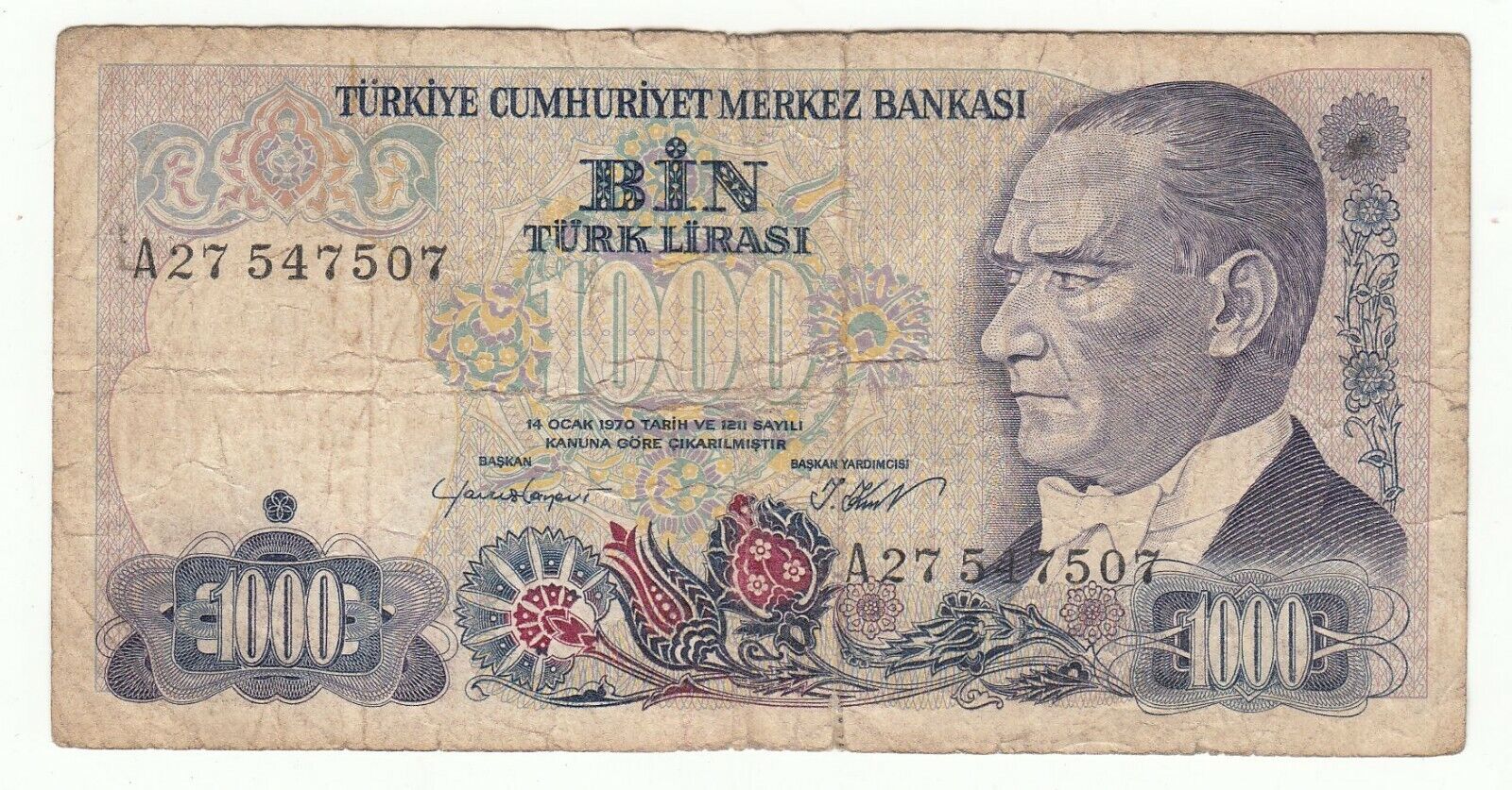 BILLET TURQUIE 1000 LIRA 1970 401788310086