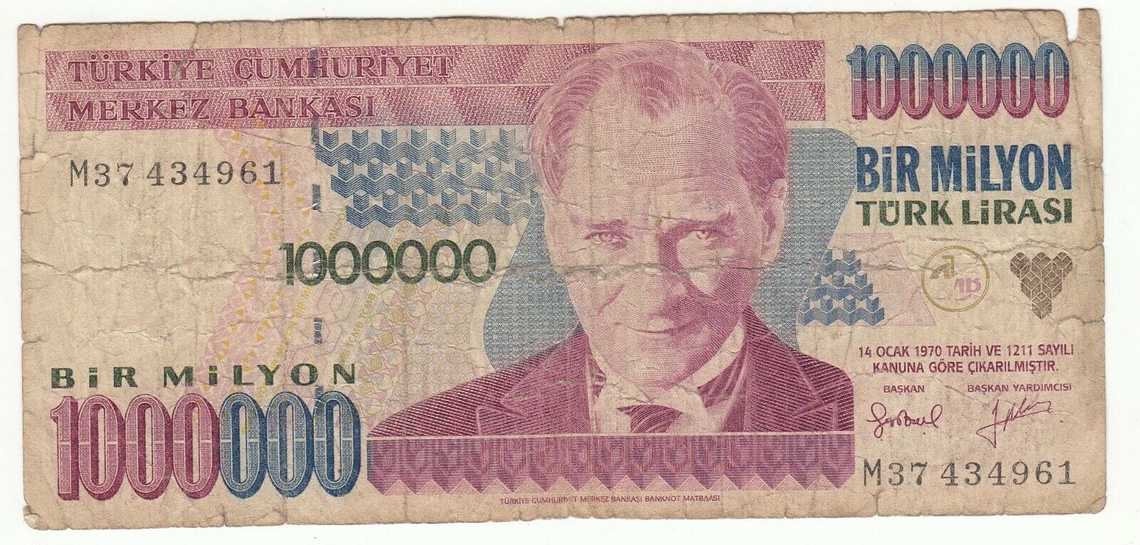 BILLET TURQUIE 1000000 LIRA 401788310076