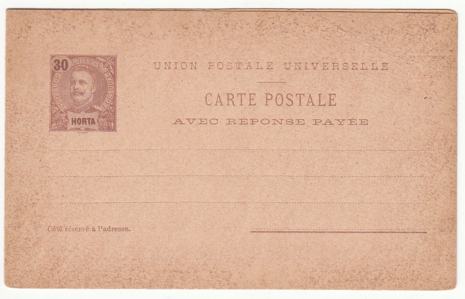 CARTE ENTIER POSTALE NEUF PORTUGAL COLONIE HORTA CARTE ENTIER REPONSE 401454671196