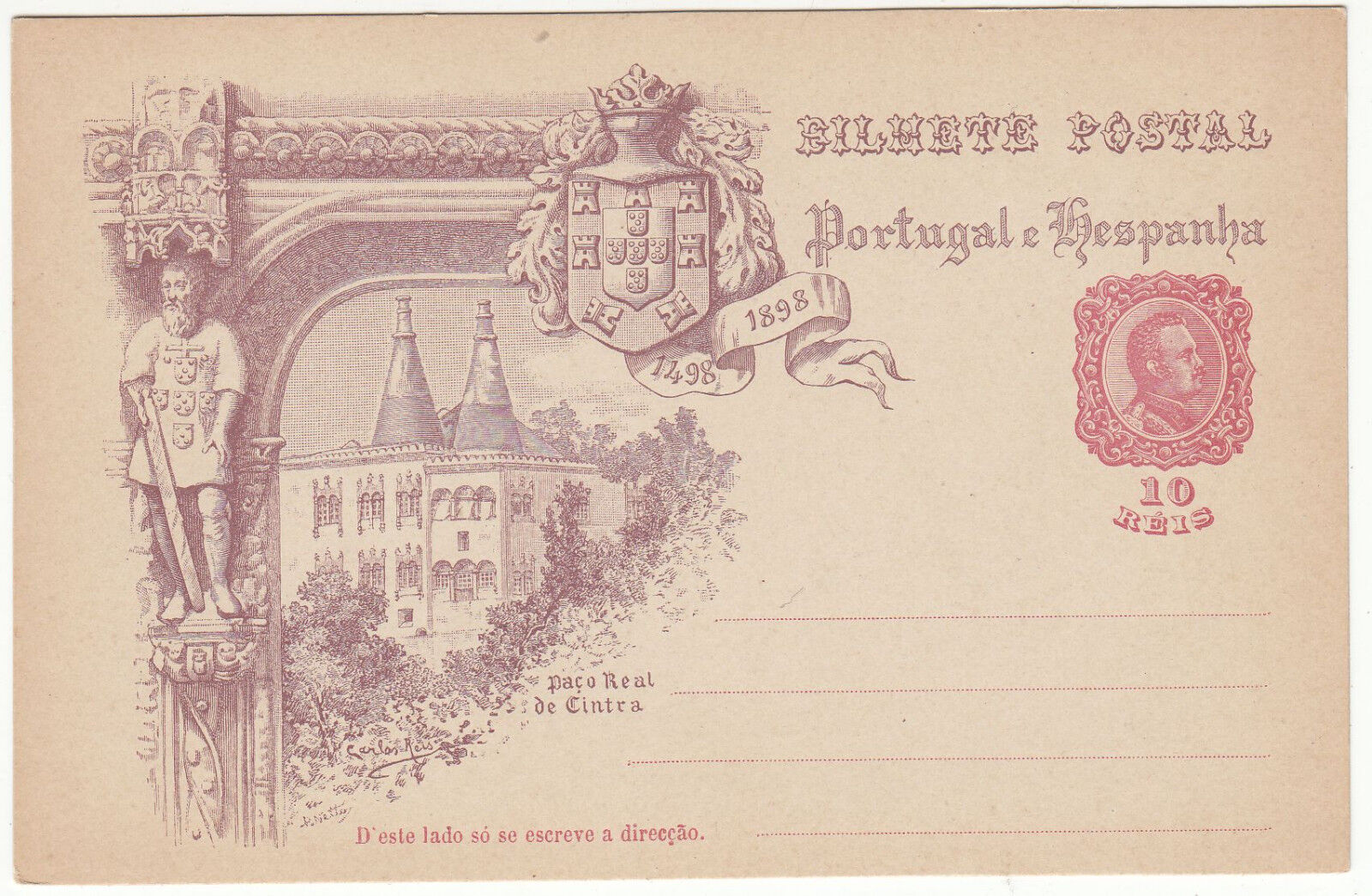 CARTE ENTIER POSTALE NEUF PORTUGAL COLONIE PACO REAL DE CINTRA 1498 1898 401454671216