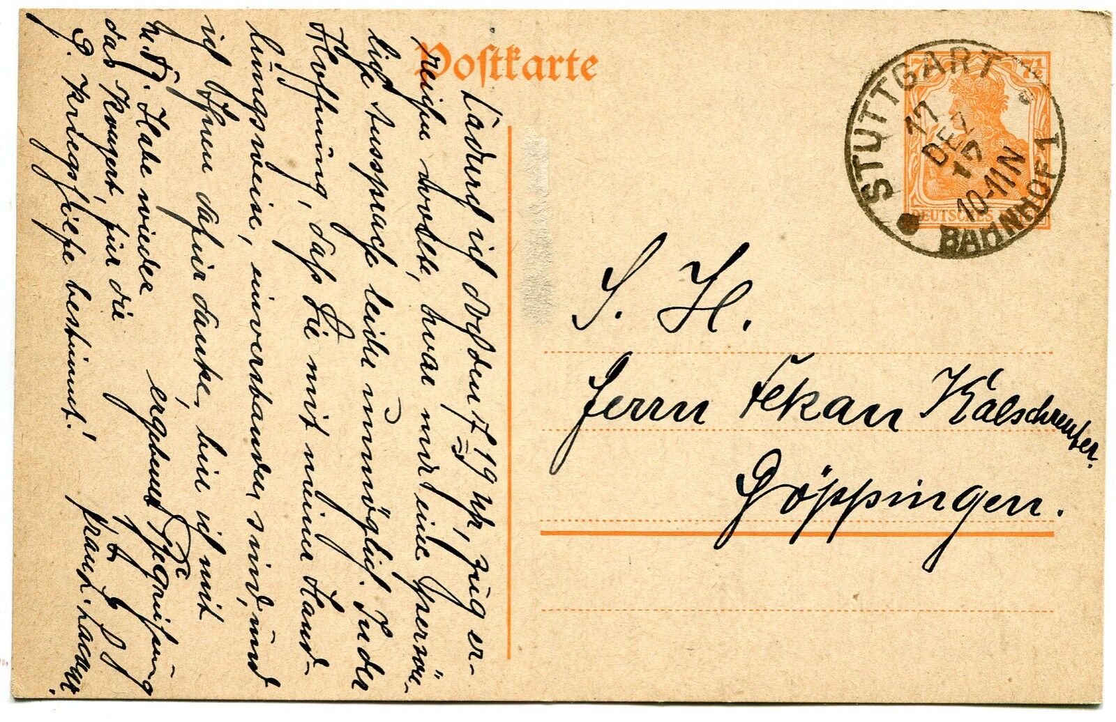 CARTE LETTRE ENTIER POSTALE DEUTSCHES REICH 1917 STUTTGART POUR GOPPINGEN 121355347766