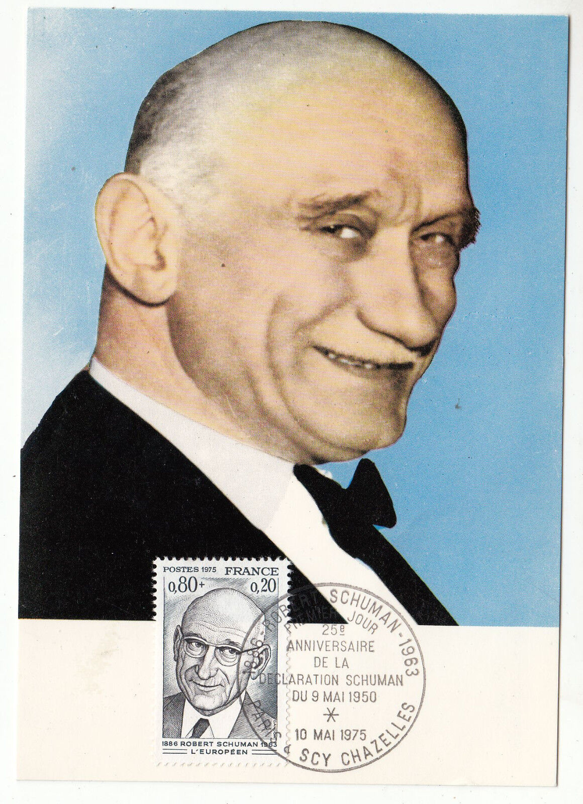 CARTE MAXIMUM FDC 1975 TIMBRE N 1826 ROBERT SCHUMAN L EUROPEEN 122814719436