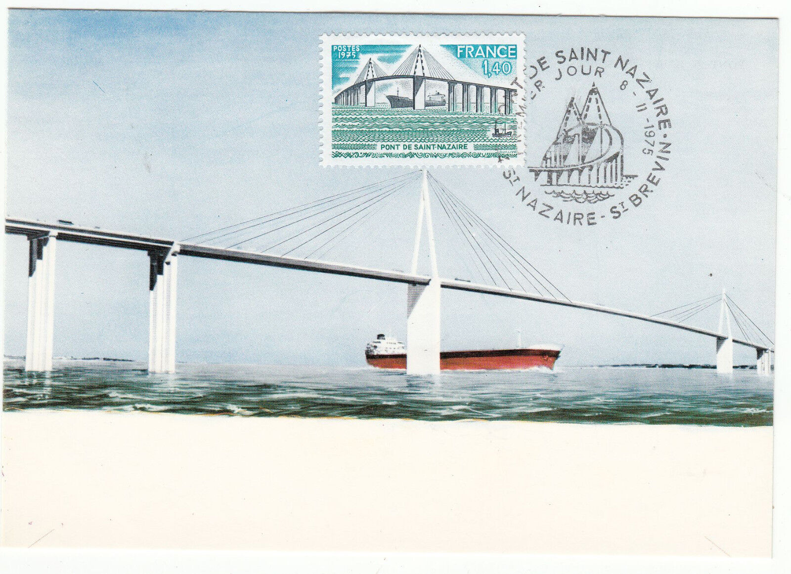 CARTE MAXIMUM FDC 1975 TIMBRE N 1856 PONT SAINT NAZAIRE BATEAU 401431621946