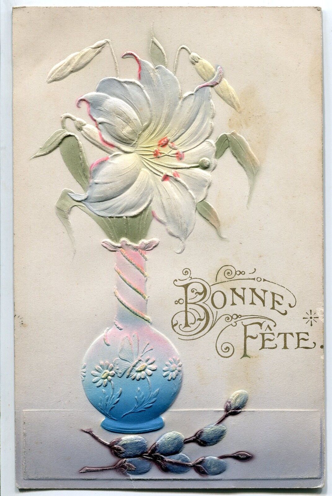 CARTE POSTALE FANTAISIE GAUFFRE BONNE FETE 121334181496