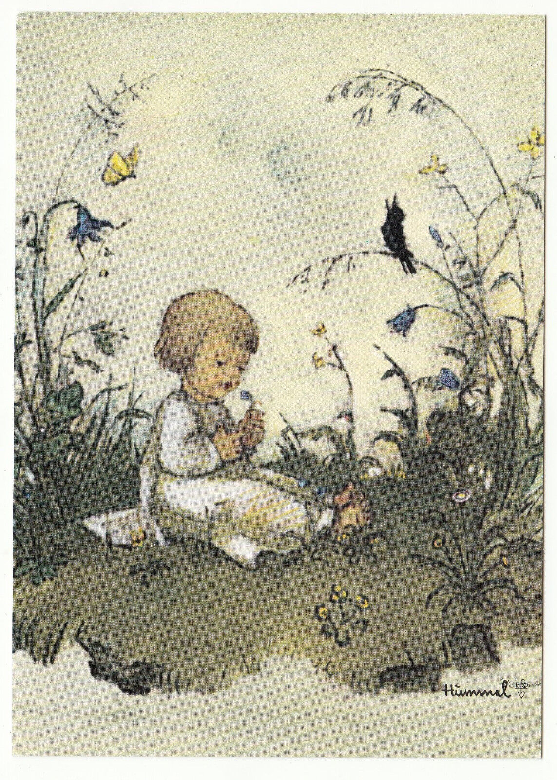 CARTE POSTALE ILLUSTRATEUR HUMMEL  KID IN A FLOWERY MEADOW