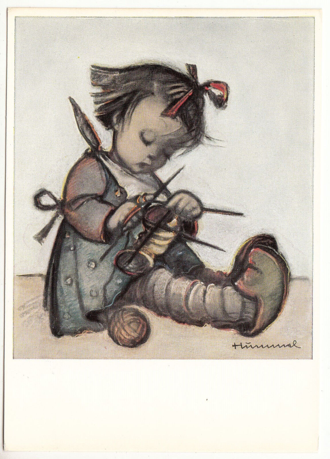 CARTE POSTALE ILLUSTRATEUR HUMMEL N 4777 ENFANTS JEUNE FILLE REPRISE CHAUSETTE 122973701786