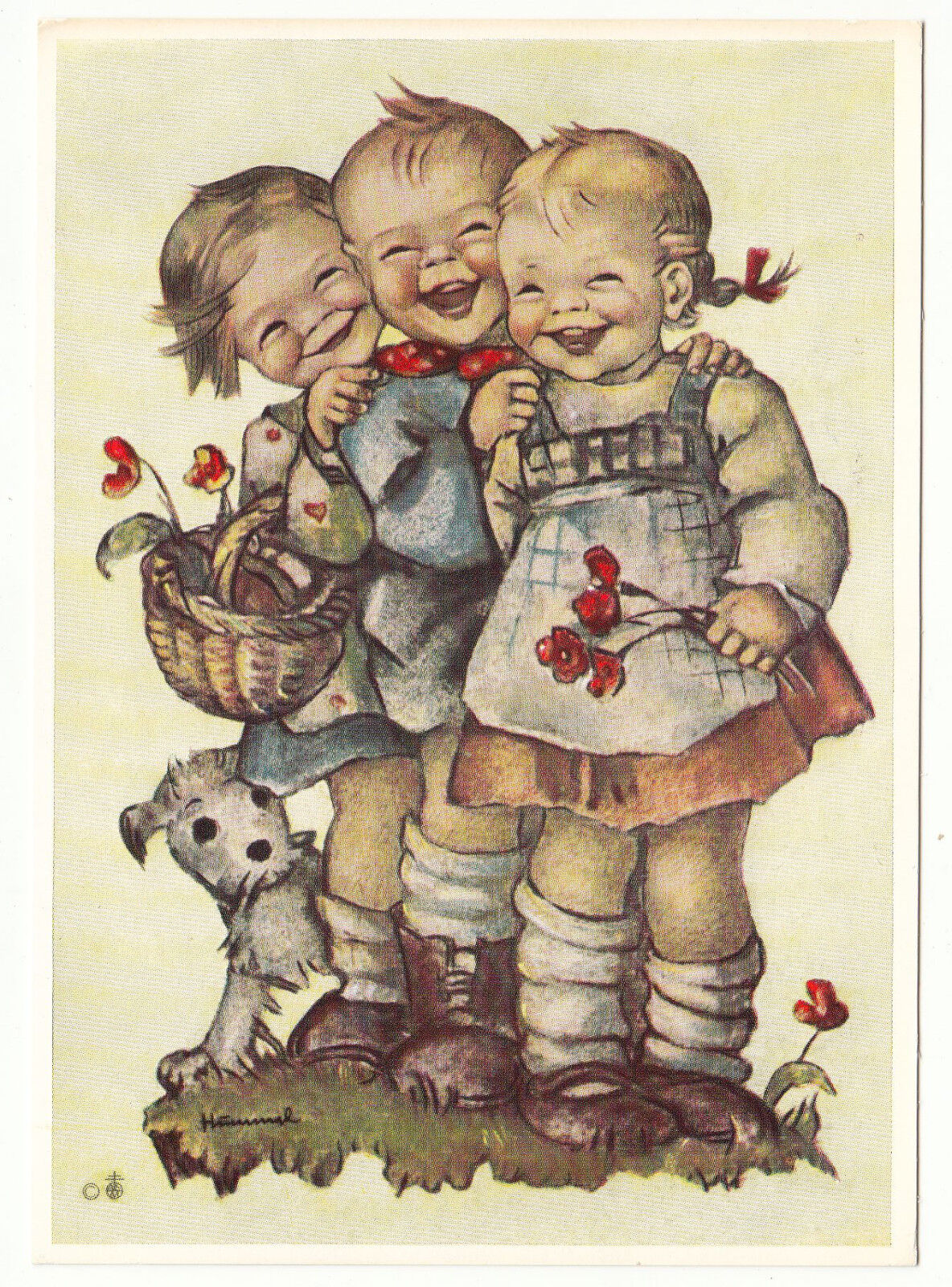 CARTE POSTALE ILLUSTRATEUR HUMMEL N 5918 3 JEUNE ENFANTS A LA CEUILLETTE CHIEN 122980720576