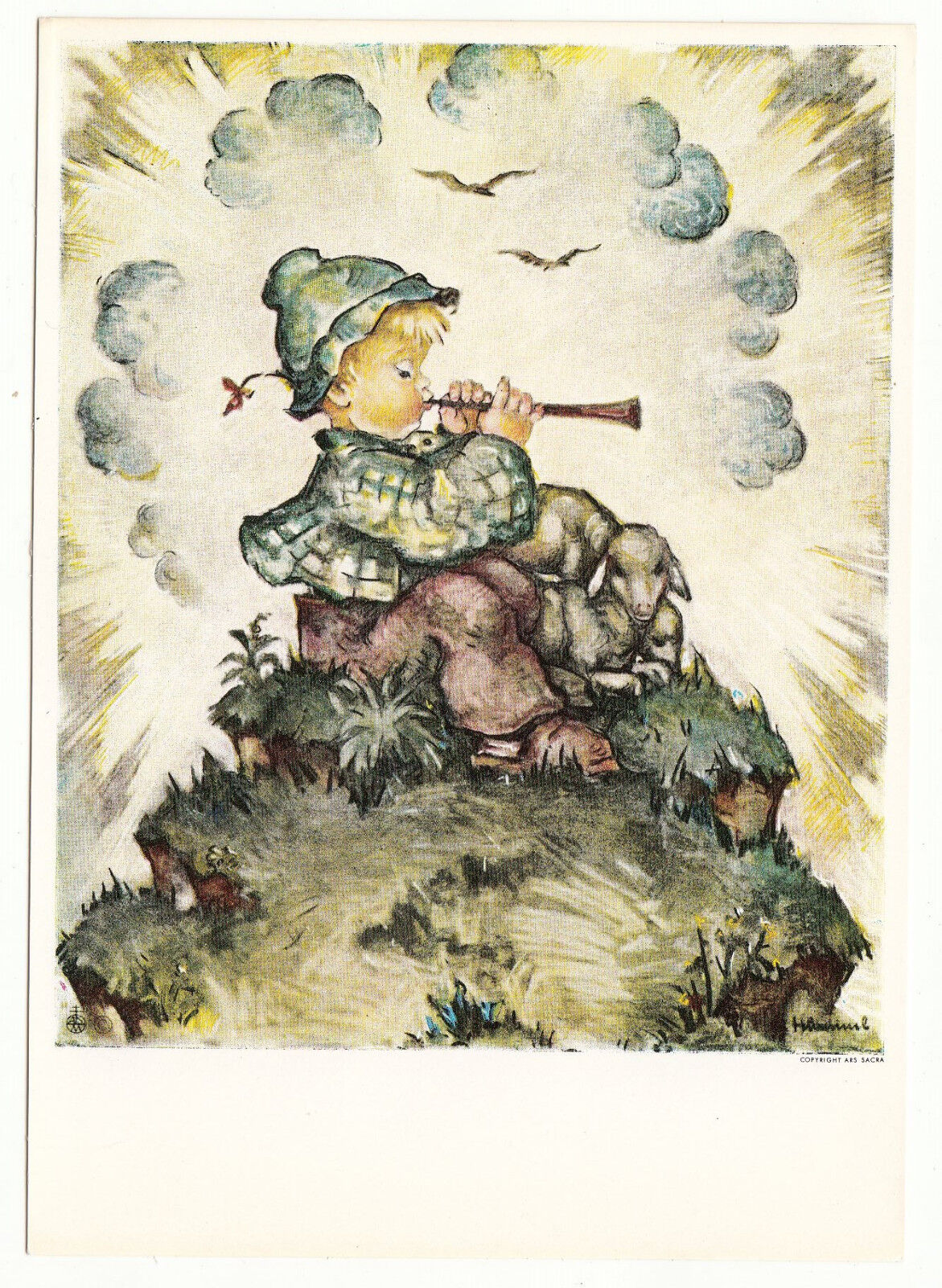CARTE POSTALE ILLUSTRATEUR HUMMEL N° 5967 ENFANT JOUANT DE LA MUSIQUE BREBIS