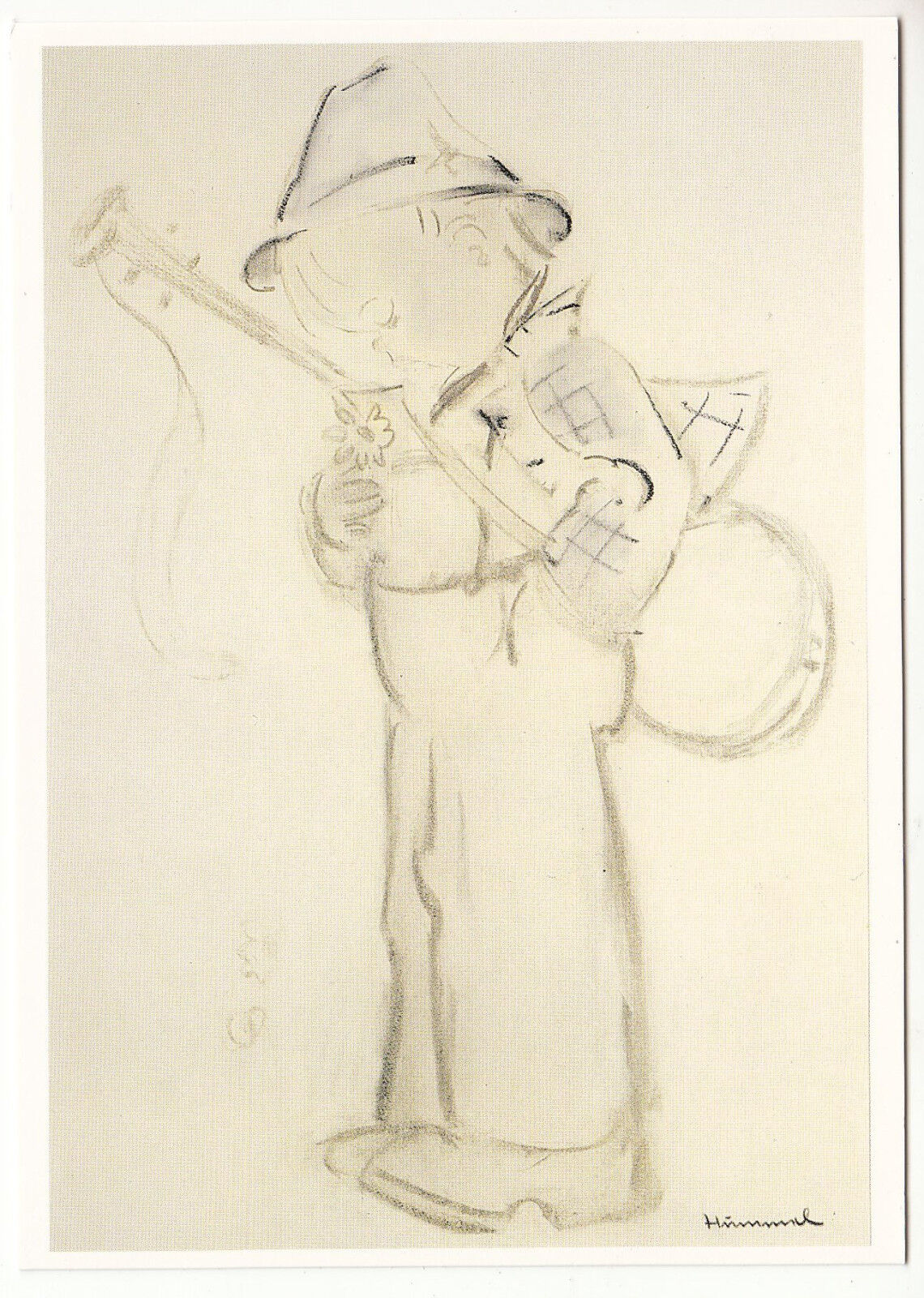 CARTE POSTALE ILLUSTRATEUR HUMMEL N° 621172 BOY WITH LUTE BUD MIT LAUTE