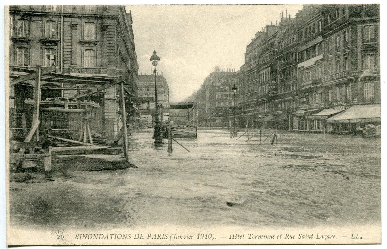 CARTE POSTALE INNONDATIONS DE PARIS JANVIER 1910 HOTEL TERMINUS RUE ST LAZARE 121377850816