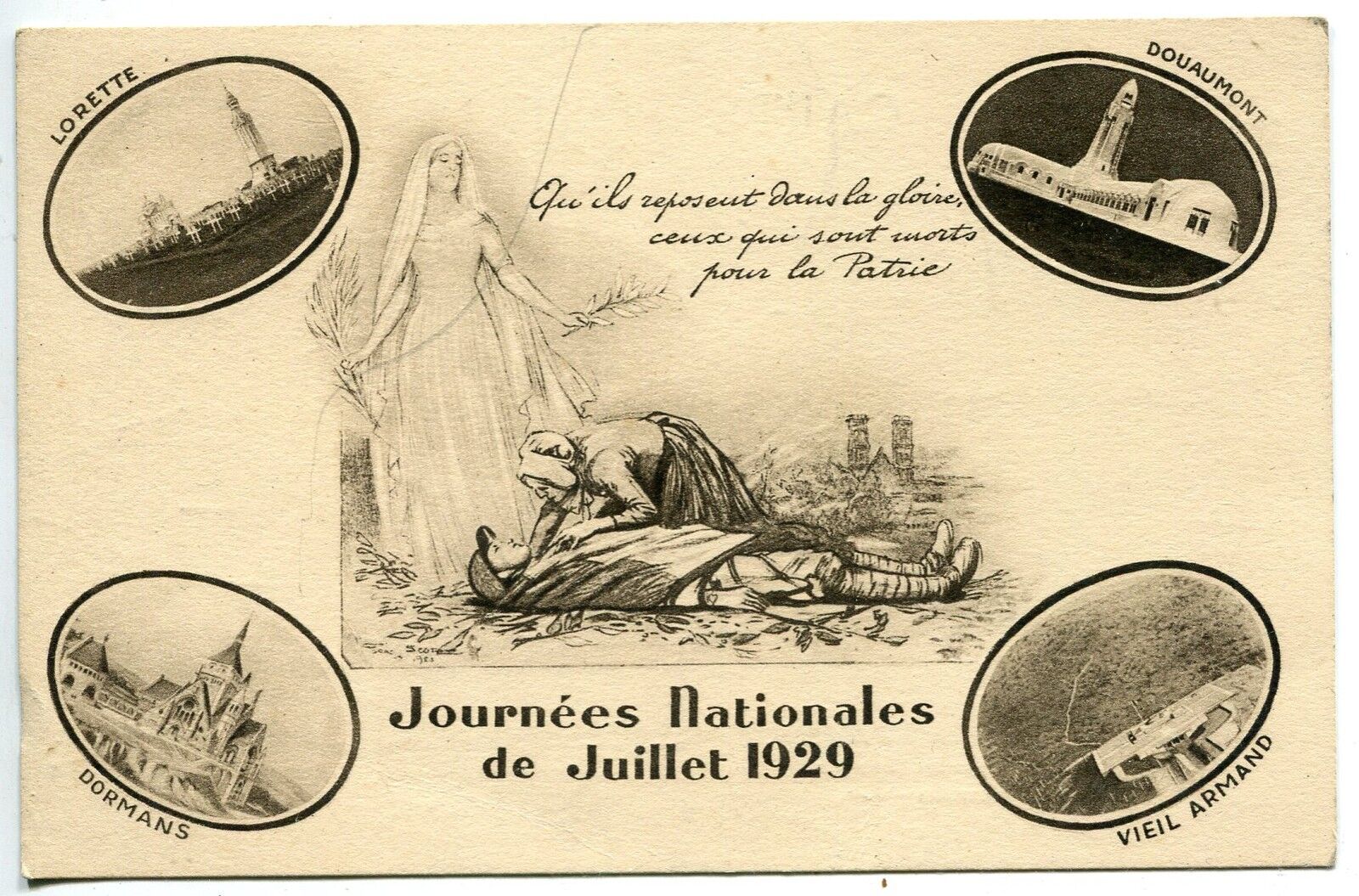 CARTE POSTALE JOURNEES NATIONALES DE JUILLET 1929 MORT POUR LA PATRIE 400785952806