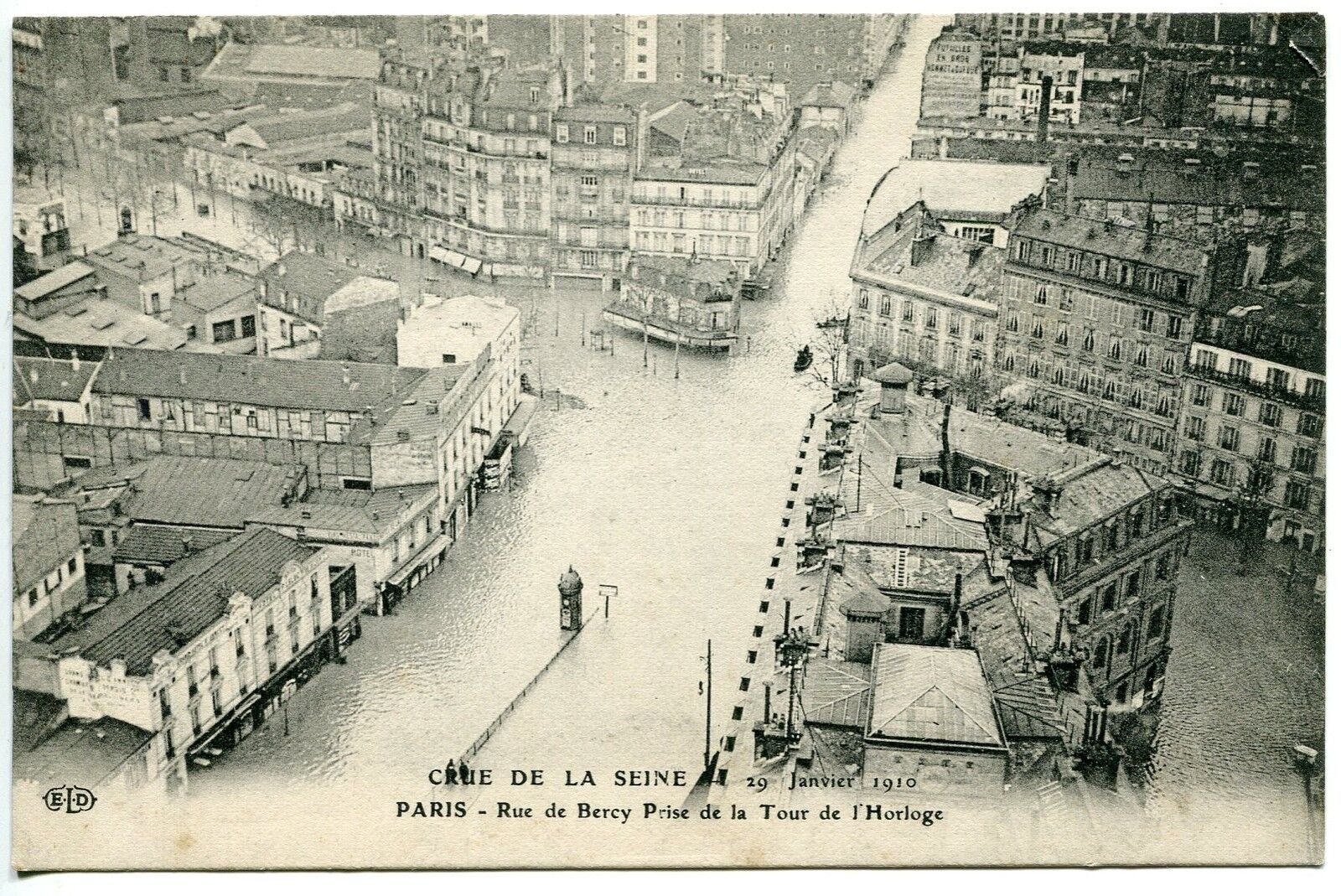 CARTE POSTALE PARIS CRUE DE LA SEINE 30 JANVIER 1910 RUE BERCY DE TOUR D HORLOGE 121377850806