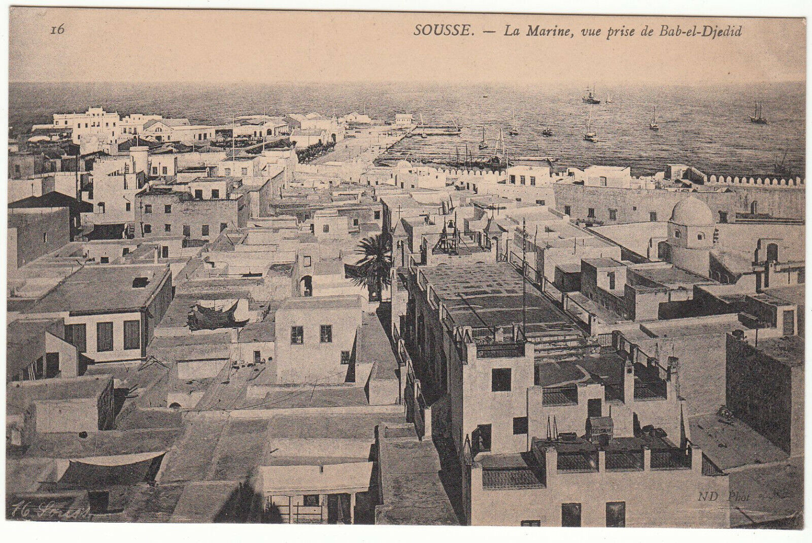 CARTE POSTALE SOUSSE LA MARINE VUE PRISE DE BAB EL DJEDID 123962380116