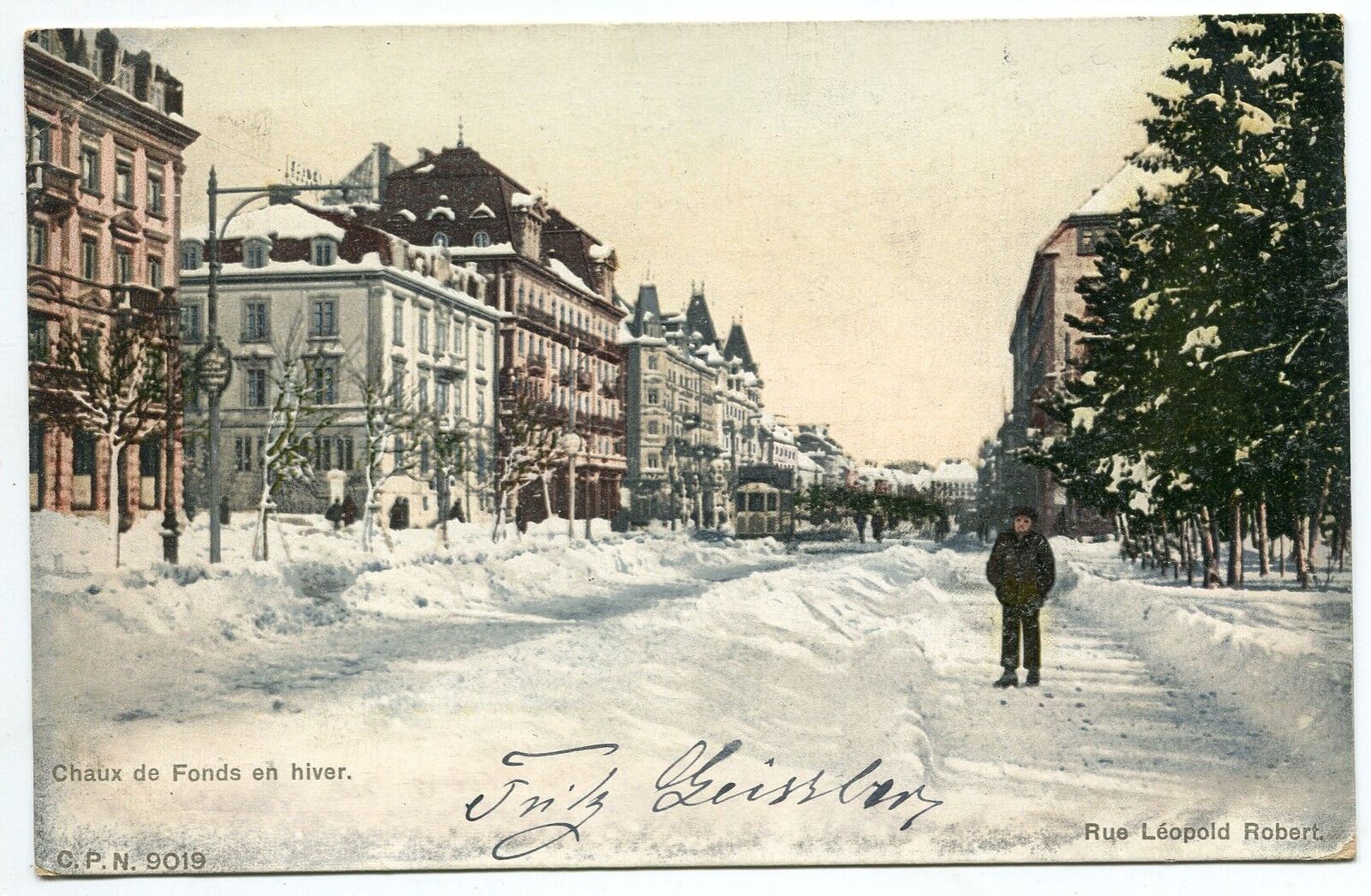 CARTE POSTALE SUISSE CHAUX DE FONDS EN HIVER RUE LEOPOLD ROBERT 121248271106