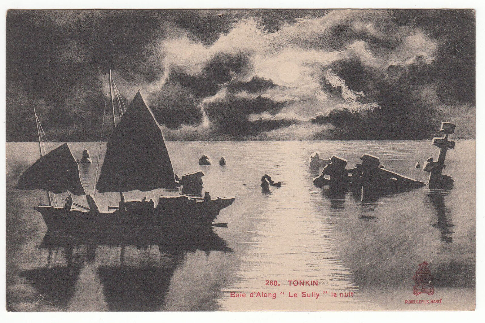 CARTE POSTALE TONKIN BAIE D ALONG LE SULLY LA NUIT 123014029426