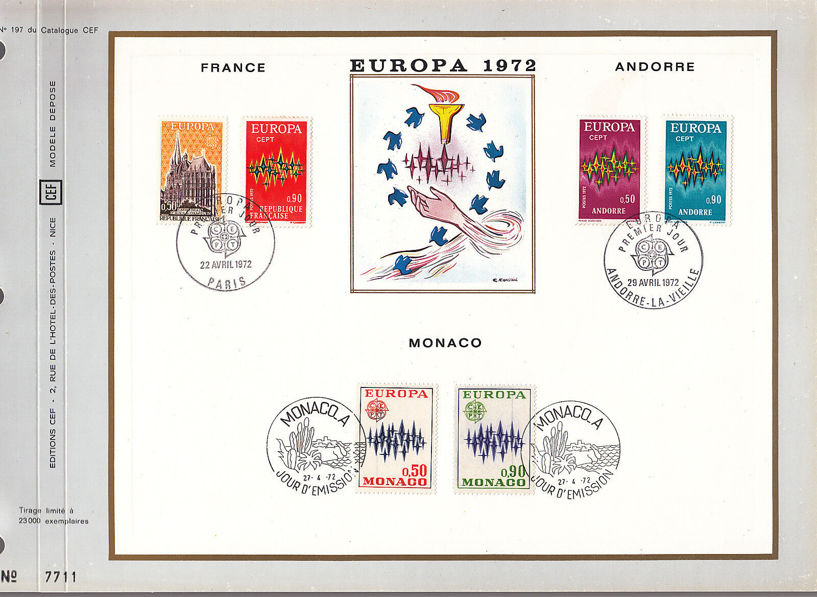 DOCUMENT CEF PREMIER JOUR 1972 EUROPA FRANCE ANDORRE MONACO 400421661346