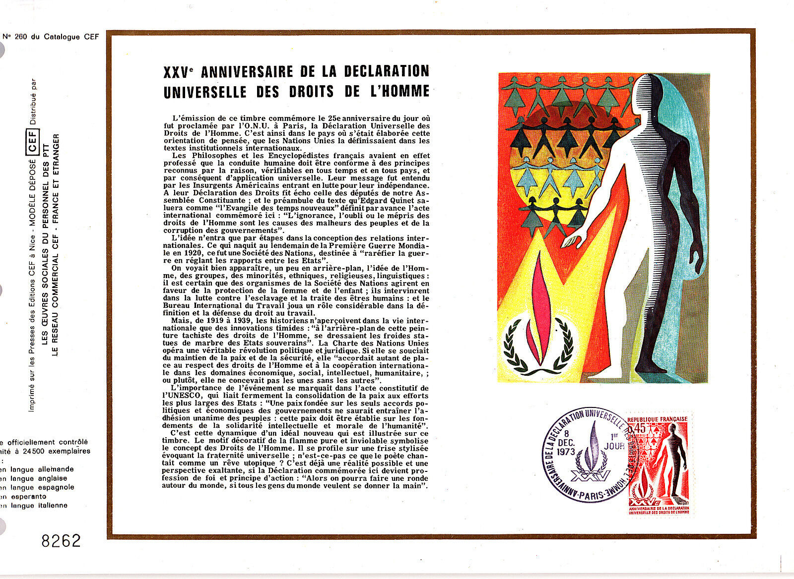 DOCUMENT CEF PREMIER JOUR 1973 DECLARATION UNIVERSELLE DES DROITS DE L HOMME 121072667376