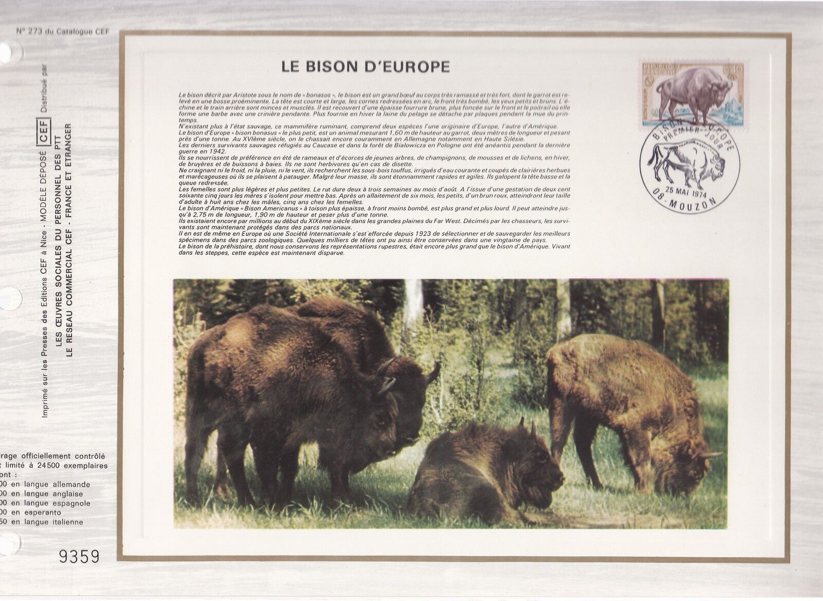 DOCUMENT CEF PREMIER JOUR 1974 LE BISON D EUROPE 121018410686