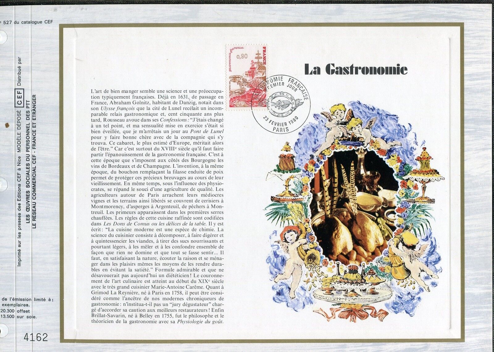 DOCUMENT CEF PREMIER JOUR 1980 TIMBRE N 2077 GASTRONOMIE FRANCAISE 121481261656