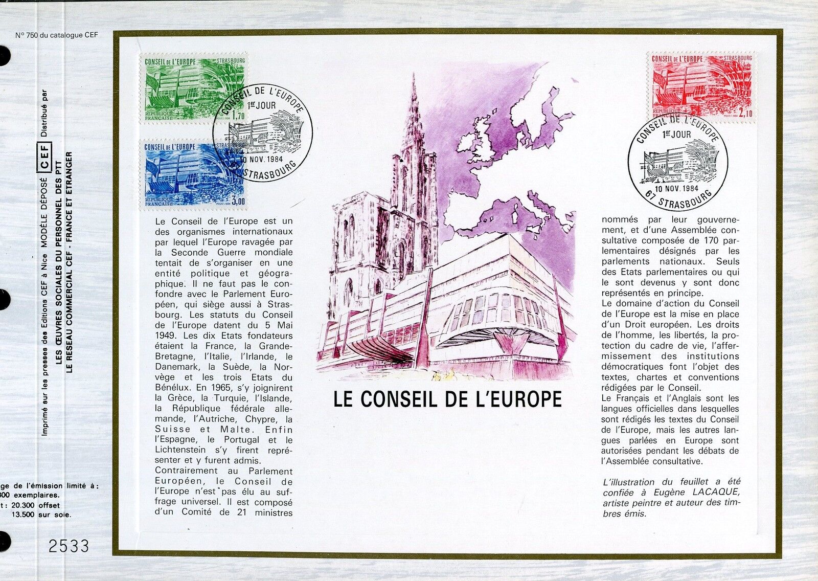 DOCUMENT CEF PREMIER JOUR 1984 TIMBRE SERVICE N 82 83 84 CONSEIL EUROPE 121470256076