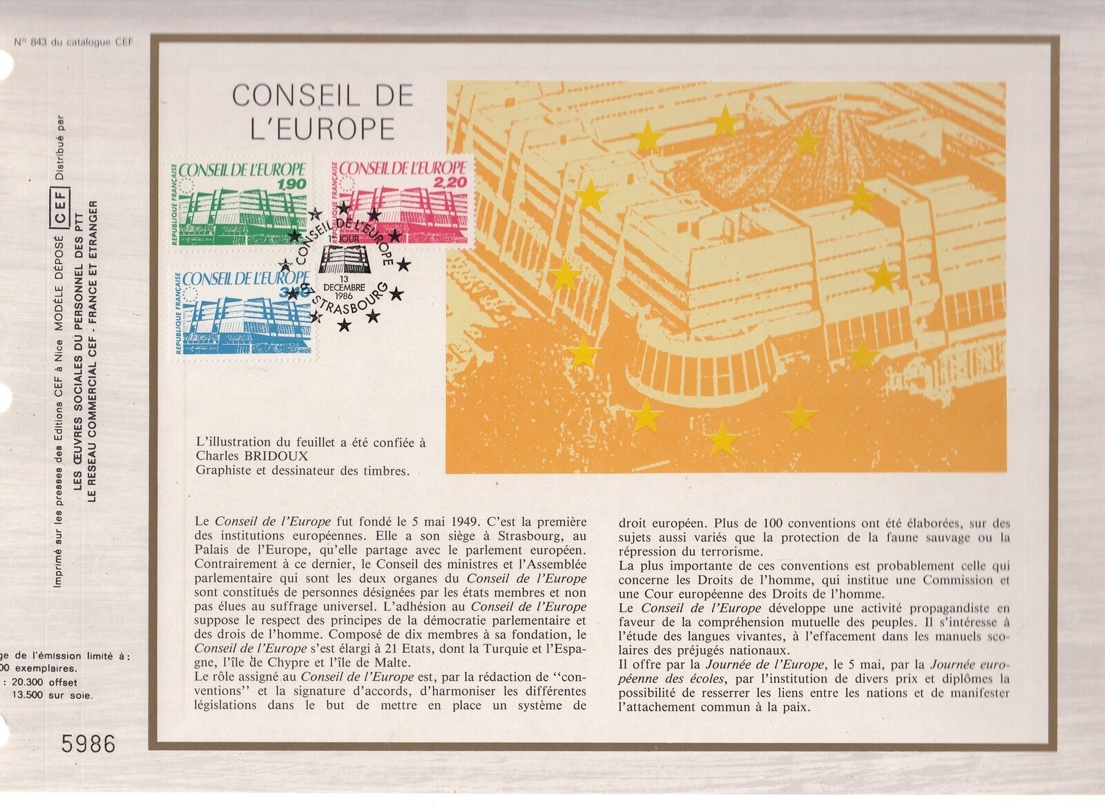 DOCUMENT CEF PREMIER JOUR 1986 CONSEIL DE LEUROPE 400346111726