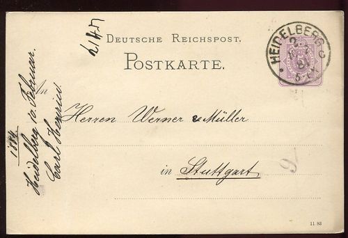 ENTIER POSTALE DEUTSCHE REICHSPOST HEIDELBERG 1884 110647767226