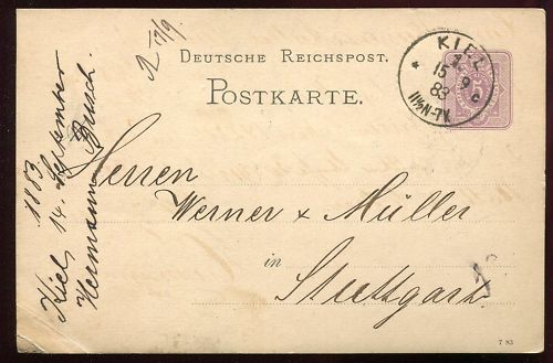 ENTIER POSTALE DEUTSCHE REICHSPOST KIEL 1883 120683546016