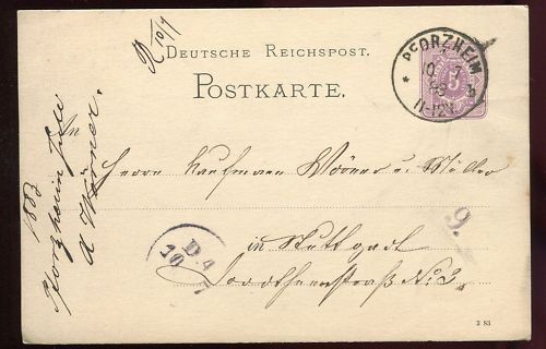 ENTIER POSTALE DEUTSCHE REICHSPOST PFORZHEIM 1883 120683546196